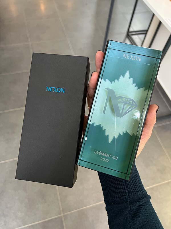 egyedi díszdoboz üvegdíjjal