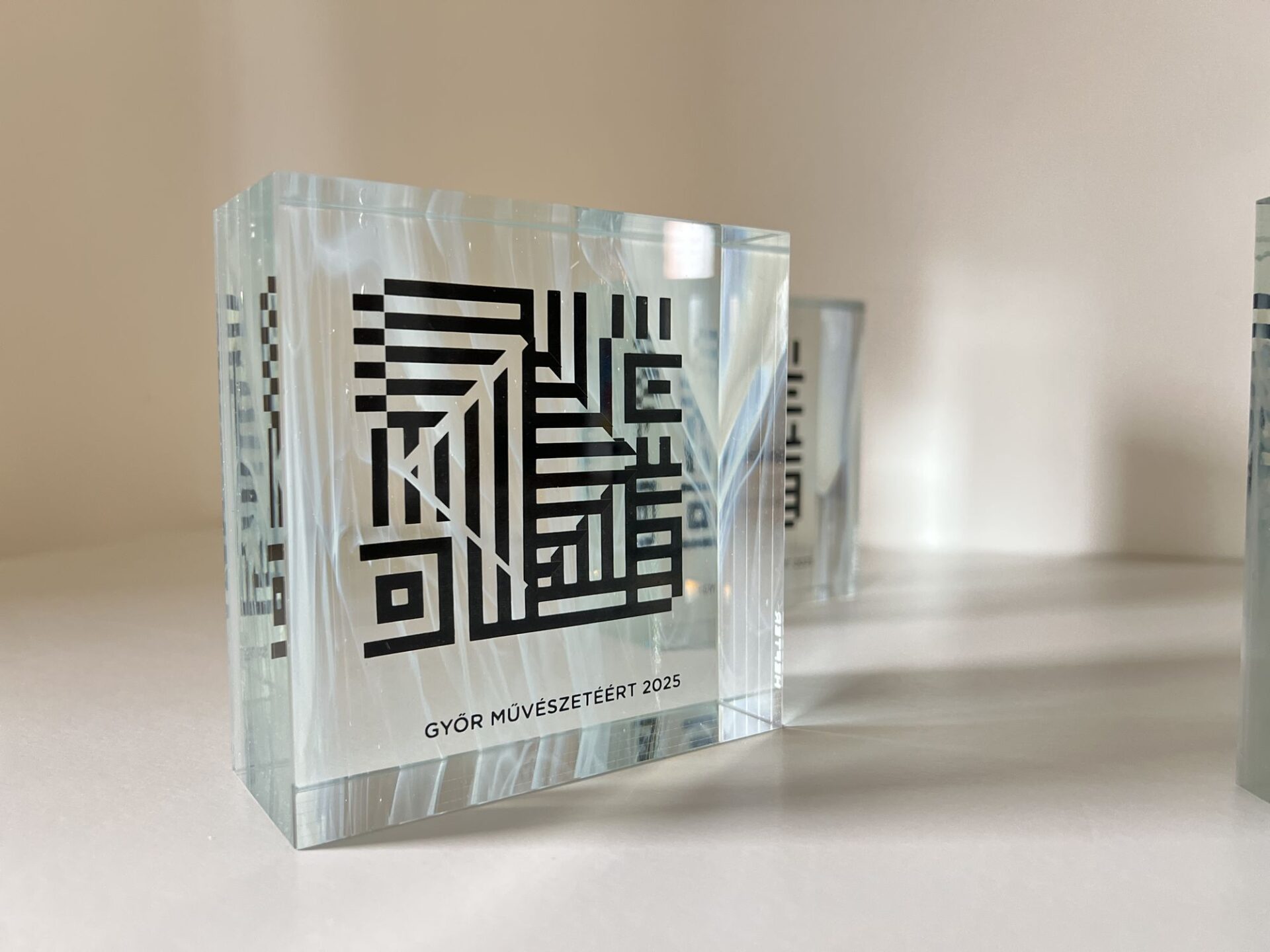 egyedi fekete mintás üveg díj